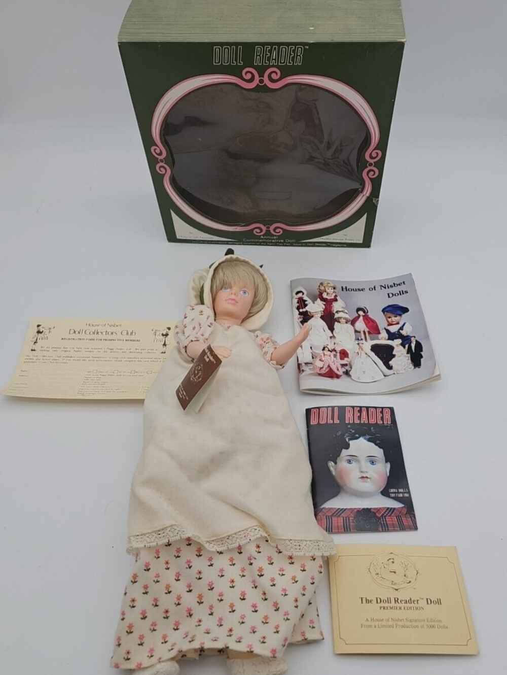 Mint 1984 Ltd Ed 15" Nisbet Doll. Includes box, COA, catalog & mini Doll Reader.
